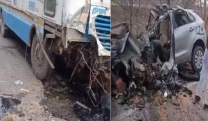 Tragic Incident : Bus-car collision in Rewari, Haryana, 5 people dies