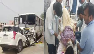 Rajasthan Sri Ganganagar car and bus collided, Punjab Moga family 4 member died, 1 woman Seriously Injured