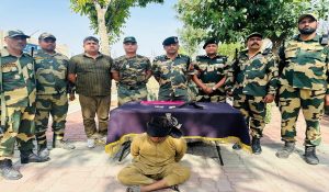 Border Security Force apprehended a intruder from border fence, 1 Pistol, 5 rounds recovered