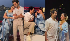 Mr and Mrs Mahi Promotions: Janhvi Kapoor oozes grace in blue silk saree, performs aarti with Rajkummar Rao in Varanasi