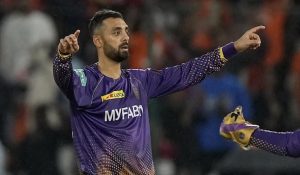 IPL 2025: KKR spinner Chakaravarthy fined, handed one demerit point for code of conduct breach