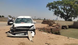 Car collides with canal bridge in Hisar