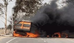 Collision between 2 dumpers, driver burns alive