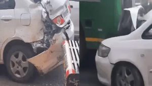 Bus, truck and Honda City car collided on highway, no casualties reported