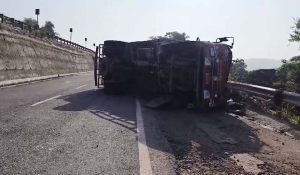 Himachal Pradesh: Canter loaded with apples overturned after losing control; driver dead, another injured