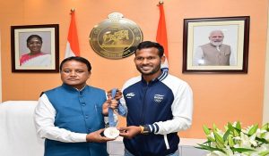Odisha CM Mohan Majhi felicitates star hockey player Amit Rohidas after bronze medal win at Paris Olympics
