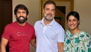 Amid Ticket distribution for Haryana Polls, LoP Rahul Gandhi meets Wrestler Vinesh Phogat and Bajrang Punia
