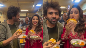 Kartik Aaryan Enjoys A Vadapav Date With His ‘Manju’ Madhuri Dixit In Pune