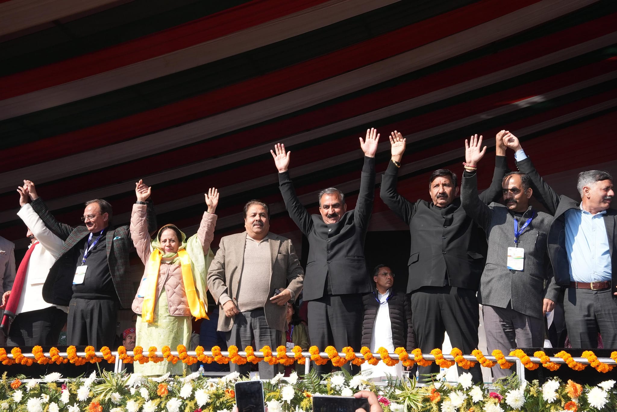 Himachal CM Sukhu And Congress Leaders On Stage During Rally 