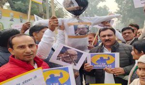 Haryana Congress protest against Amit Shah’s remark, effigy burnt