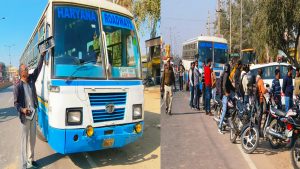 HRTC Bus-Dumper truck collision while overtaking leads to argument between drivers, police pacified matter