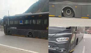 Shimla: Accident averted as volvo bus tyre burst, none injured