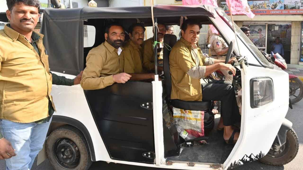 KTR drives autorickshaw to Assembly to raise problems faced by three-wheeler drivers