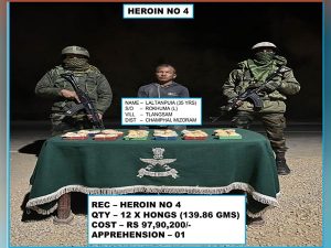 Heroin worth 97 lakhs seized in Mizoram, one apprehended 