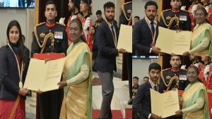 President Murmu confers D Gukesh, Manu Bhaker, Harmanpreet Singh, Praveen Kumar with prestigious Khel Ratna award
