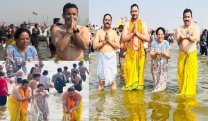 Himachal: Minister Vikramaditya Singh along with mother takes holy dip at Sangam