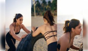 Sharvari shares a glimpse of her beach workout with tire-training