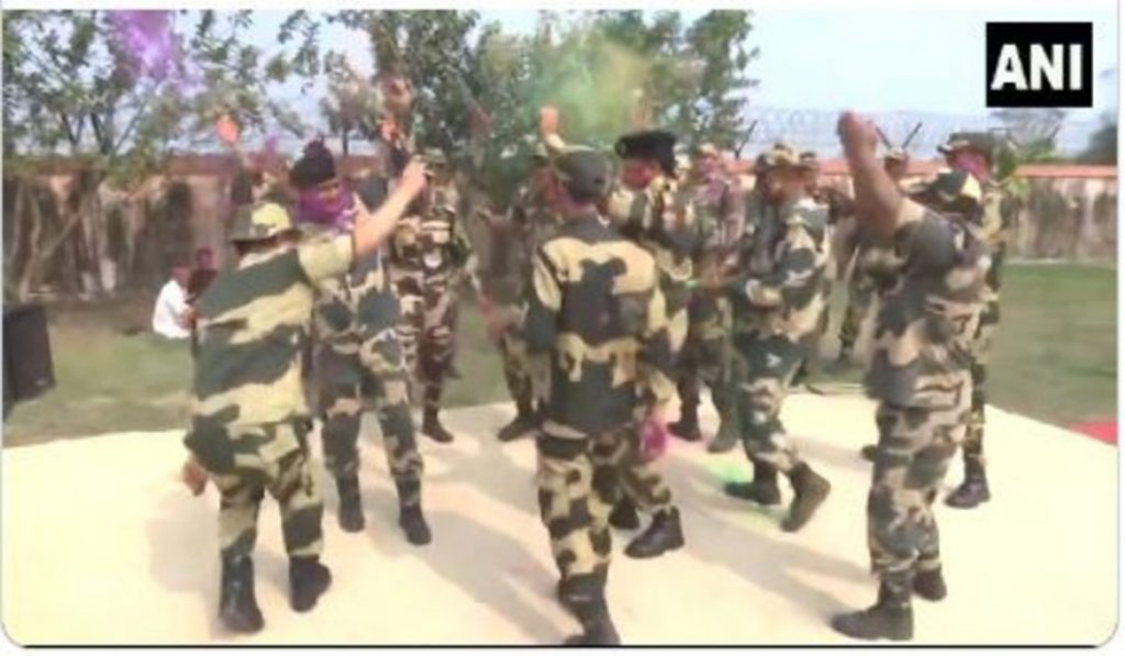 BSF troops celebrate Holi at India-Bangladesh border in West Bengal