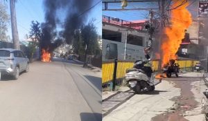 Bike parked on the roadside in Solan and a car in Sundarnagar burnt to ashes