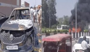 Moving car catches fire on highway in Panipat; creates chaos