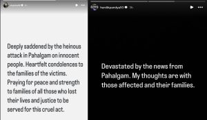 Virat Kohli, Hardik Pandya express their heartfelt condolences over the terror attack on tourists in Pahalgam