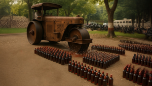 Gujarat: Liquor valued at Rs 59 lakh crushed in Vadodara after court order