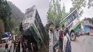 HRTC bus went out of control, got stuck in mid air; all passengers safe