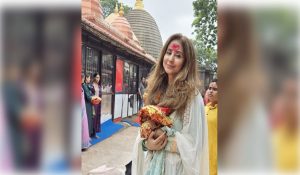 Urmila Matondkar offers prayers at the Kamakhya Temple amidst heavy rains