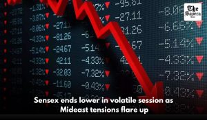 Sensex ends lower in volatile session as Mideast tensions flare up