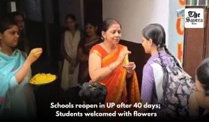 Schools reopen in UP after 40 days; Students welcomed with flowers