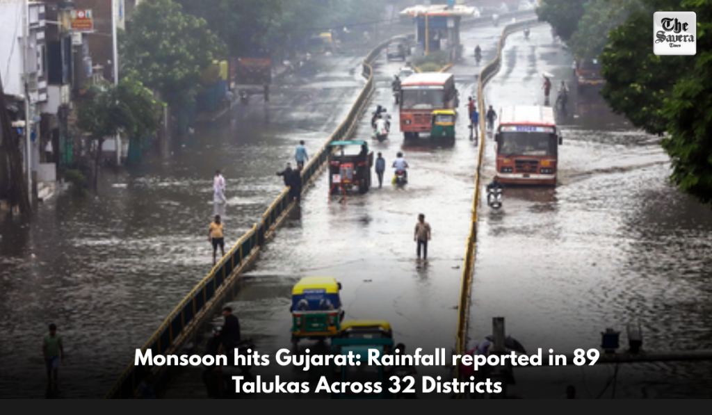 Monsoon hits Gujarat: Rainfall reported in 89 Talukas Across 32 Districts