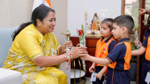 Delhi CM celebrates ‘Raksha Bandhan’ with schoolchildren at Jan Seva Sadan