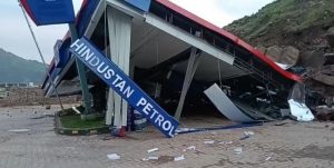 Massive landslide triggered by rainfall crushes petrol pump under its debris on Udhampur highway