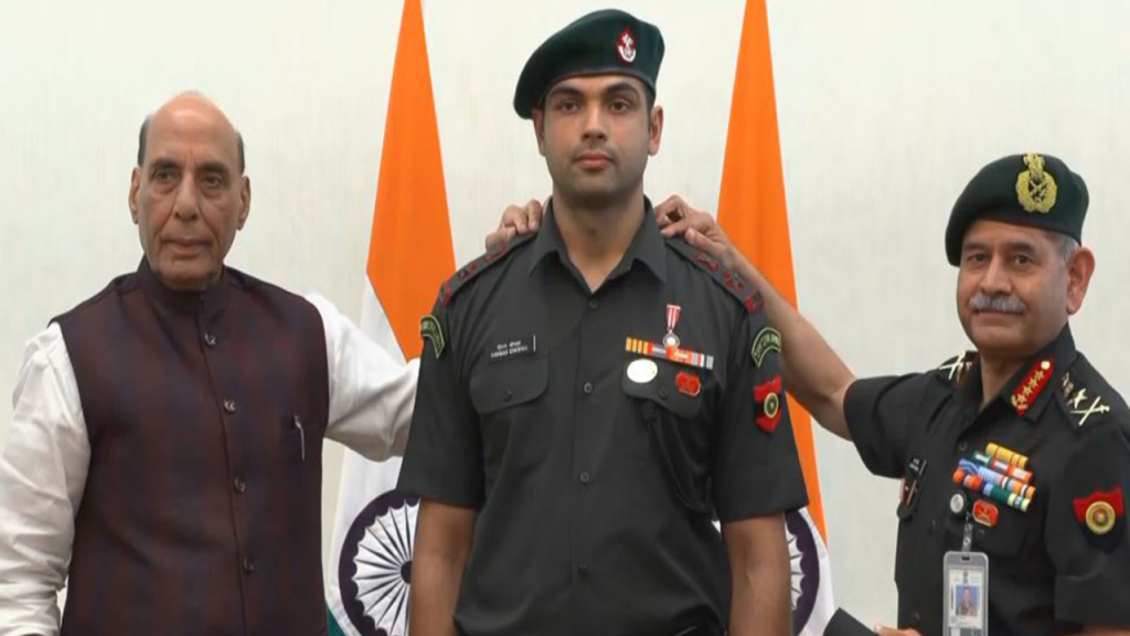 Rajnath Singh Confers Honorary Lt Colonel Rank on Olympian Neeraj Chopra