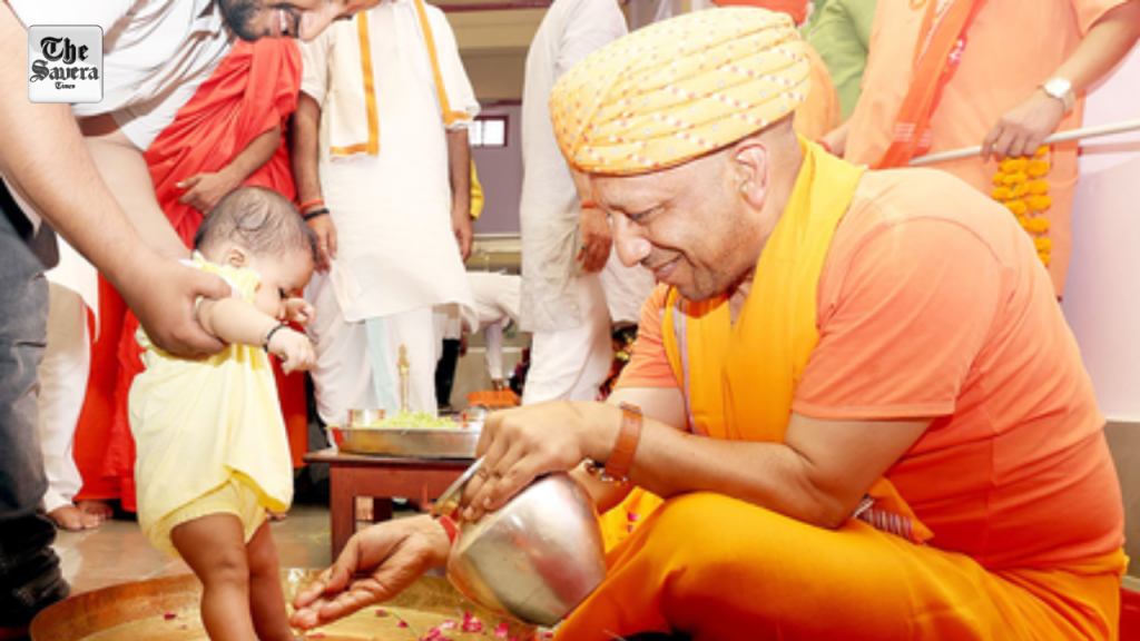CM Yogi celebrates ‘Matri Shakti’, performs Kanya Pujan of 9 girls symbolising 9 forms of Goddess Durga