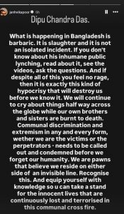 Janhvi Kapoor Raises Concern Over Barbaric Murder of Hindu Youth in Bangladesh