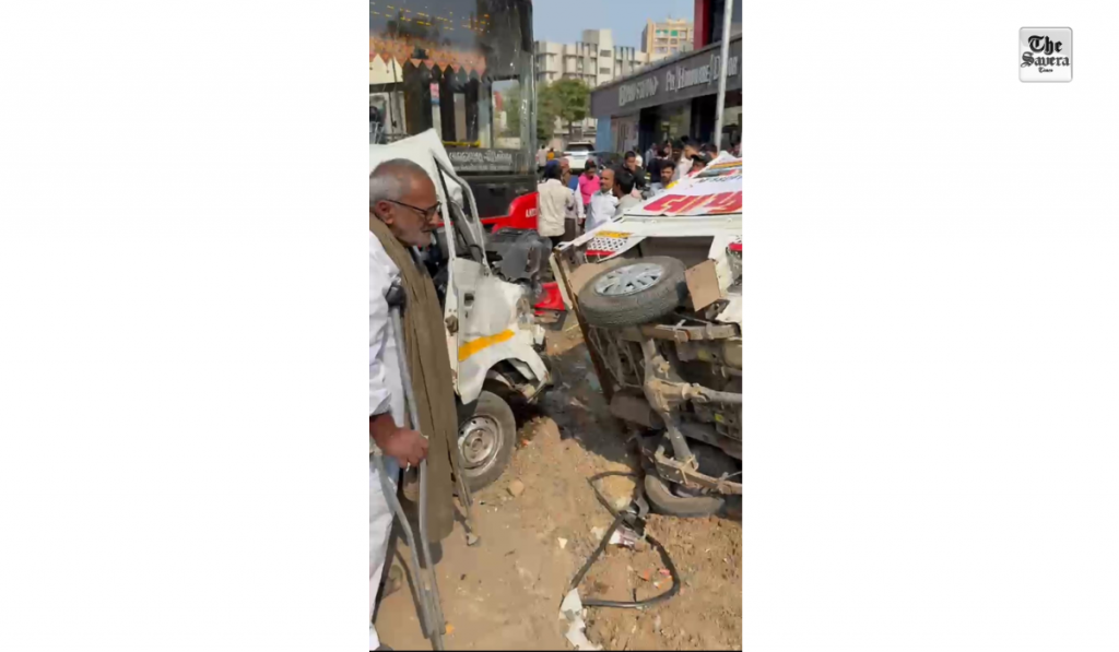 Gujarat: AMTS bus collides with three vehicles, two injured
