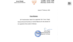Tarun Chugh Appointed BJP Central Observer for Manipur Chief Minister Election