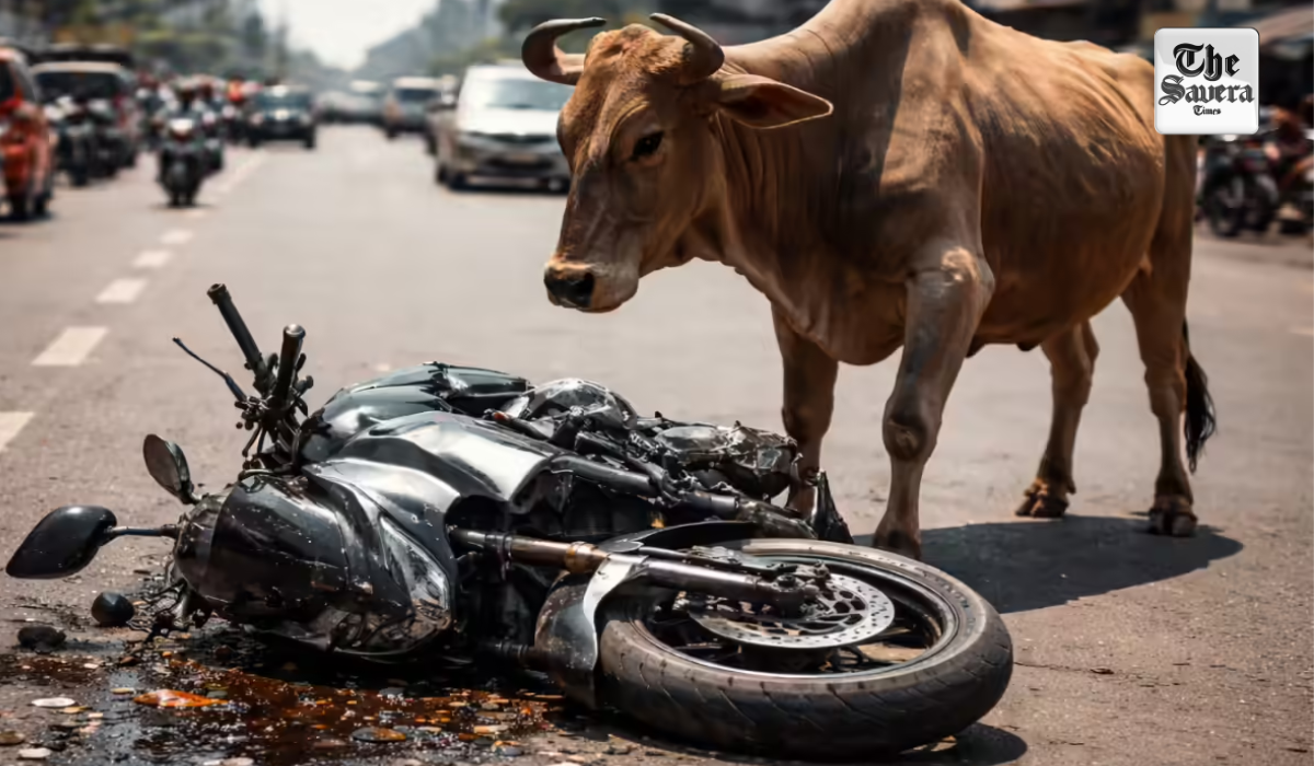 Stray Bulls Clash at Old Tehri Bus Stand, Panic in City; Vehicles Damaged