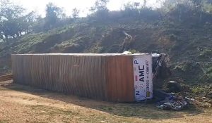 Trailer Truck carrying cars falls into ditch in Dehra of Himachal Pradesh