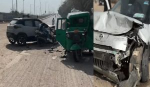 EV car and pickup vehicle collide in Gurugram; Both drivers injured