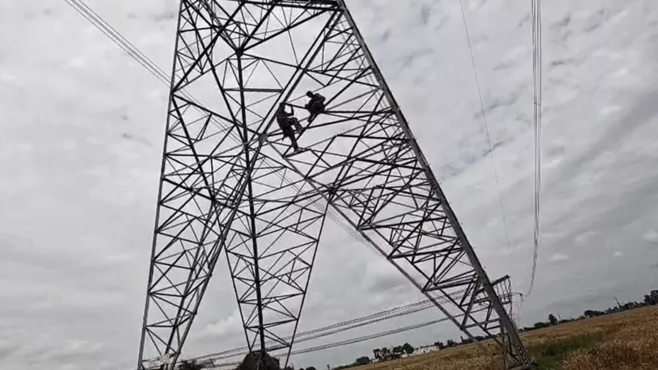 Father and son descending from the tower.