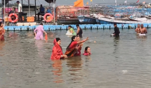 Devotees take holy dip at Triveni Sangam on Chaitra Purnima in Prayagraj