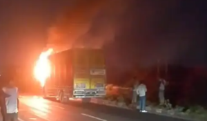 Moving Truck Catches Fire on NH-11 in Narnaul, No Casualties Reported