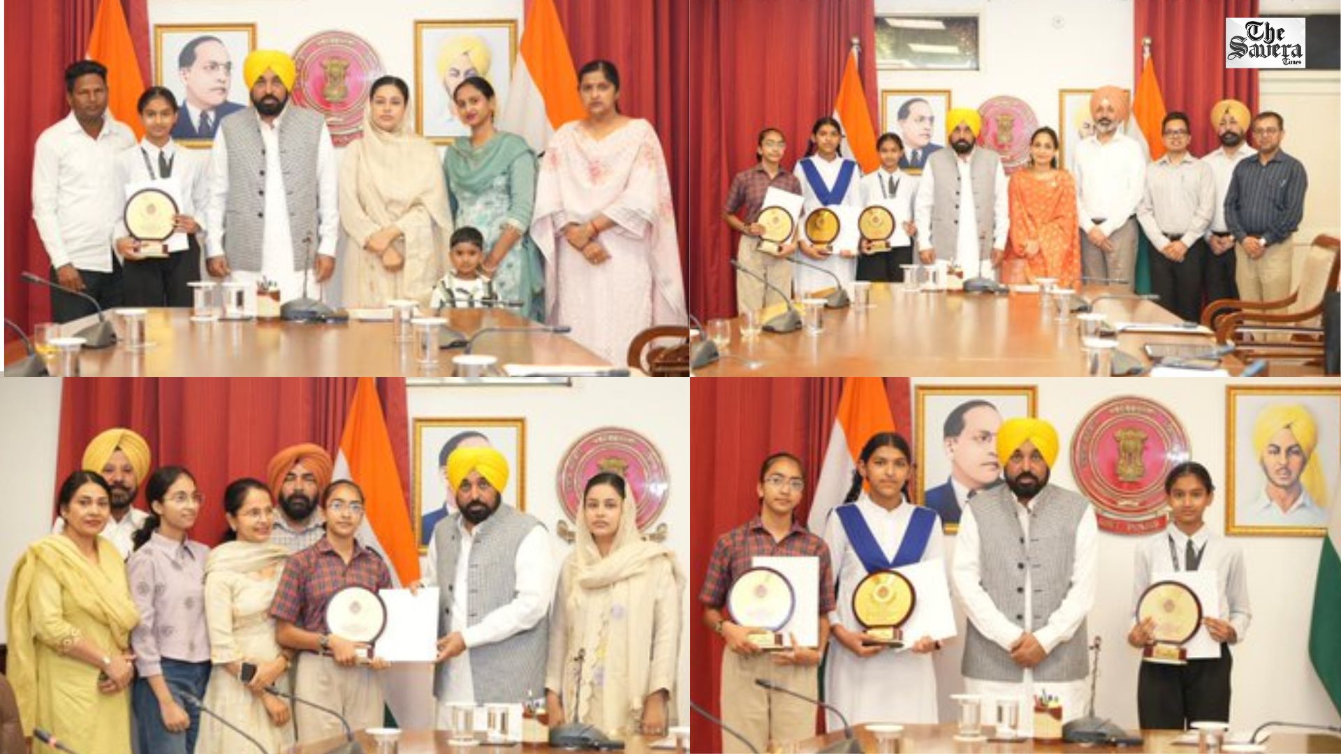 CM Mann Meets Punjab Class 8 Toppers, Felicitates Them