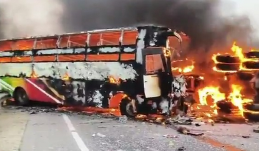 Gujarat road tragedy: 4 killed as bus catches fire after crashing into tanker