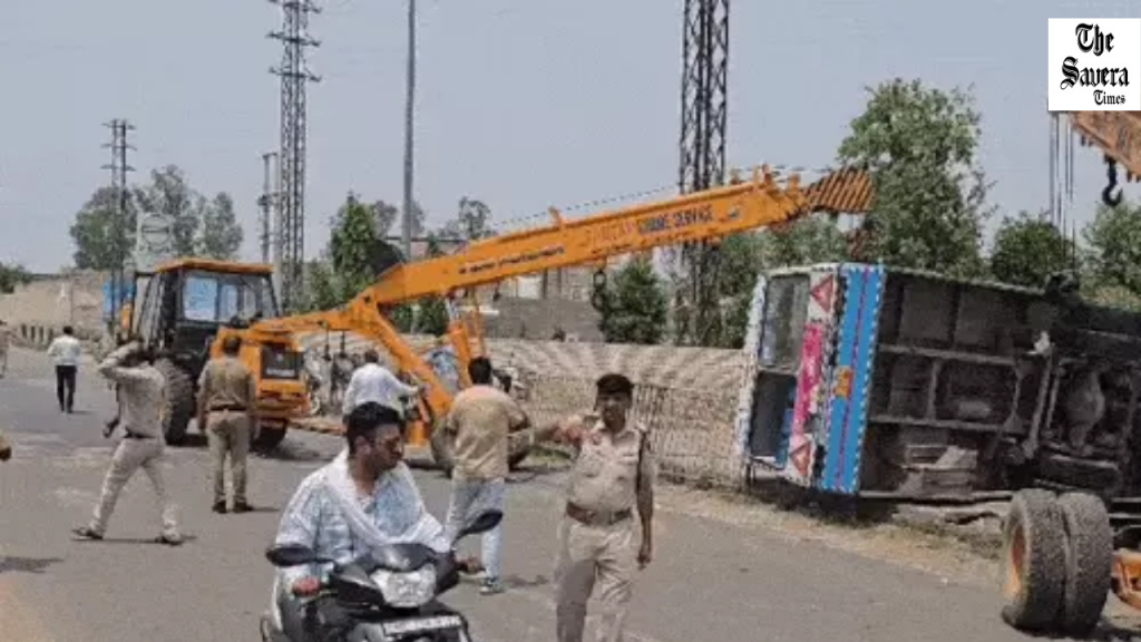 Jind Roadways Bus Overturns After Trying to Avoid Scooter Rider,