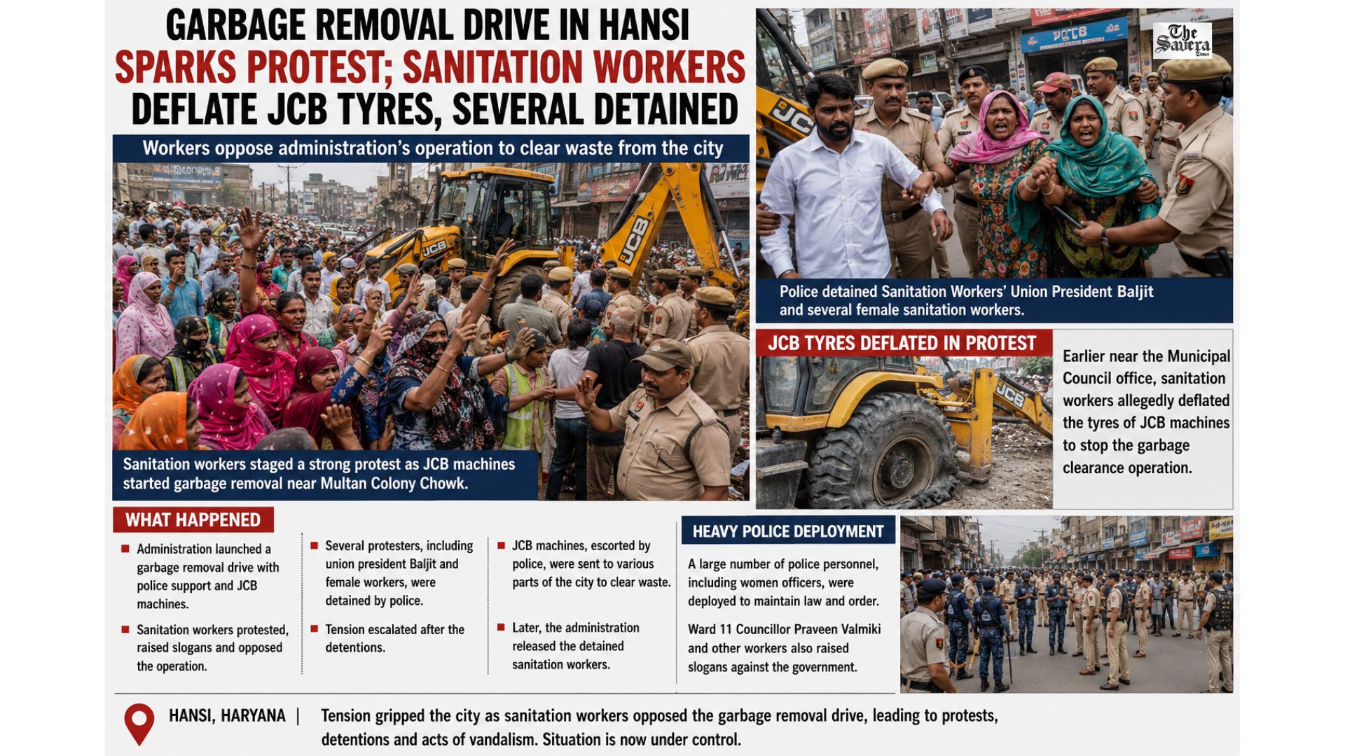 Garbage Removal Drive in Hansi Sparks Protest; Sanitation Workers Deflate JCB Tyres, Several Detained