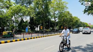 “Delhi CM Parvesh Verma Cycles to Office Ahead of NDMC Meeting in New Delhi”