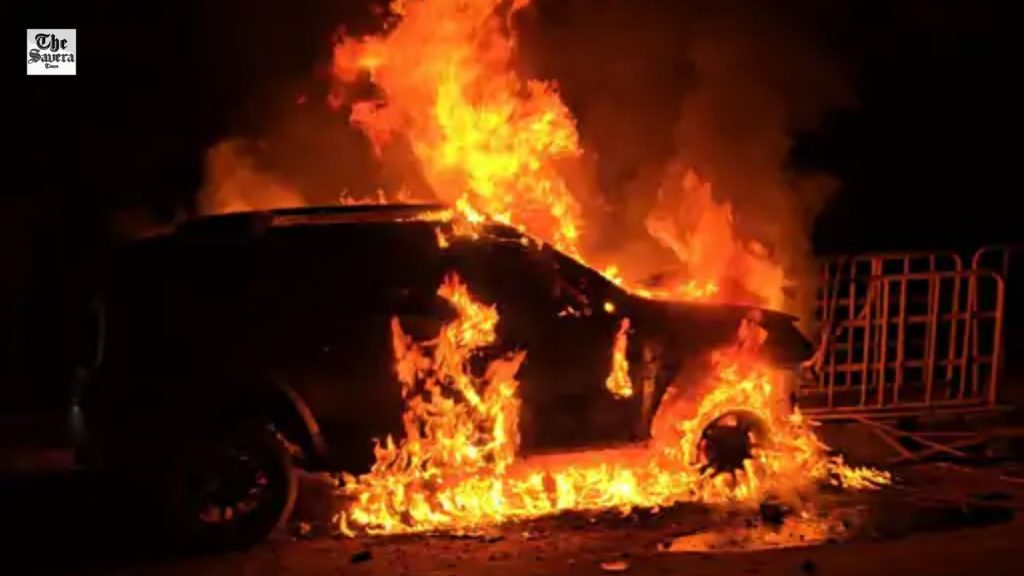 Car Catches Fire After Crashing Into Divider on Ludhiana–Barnala Road